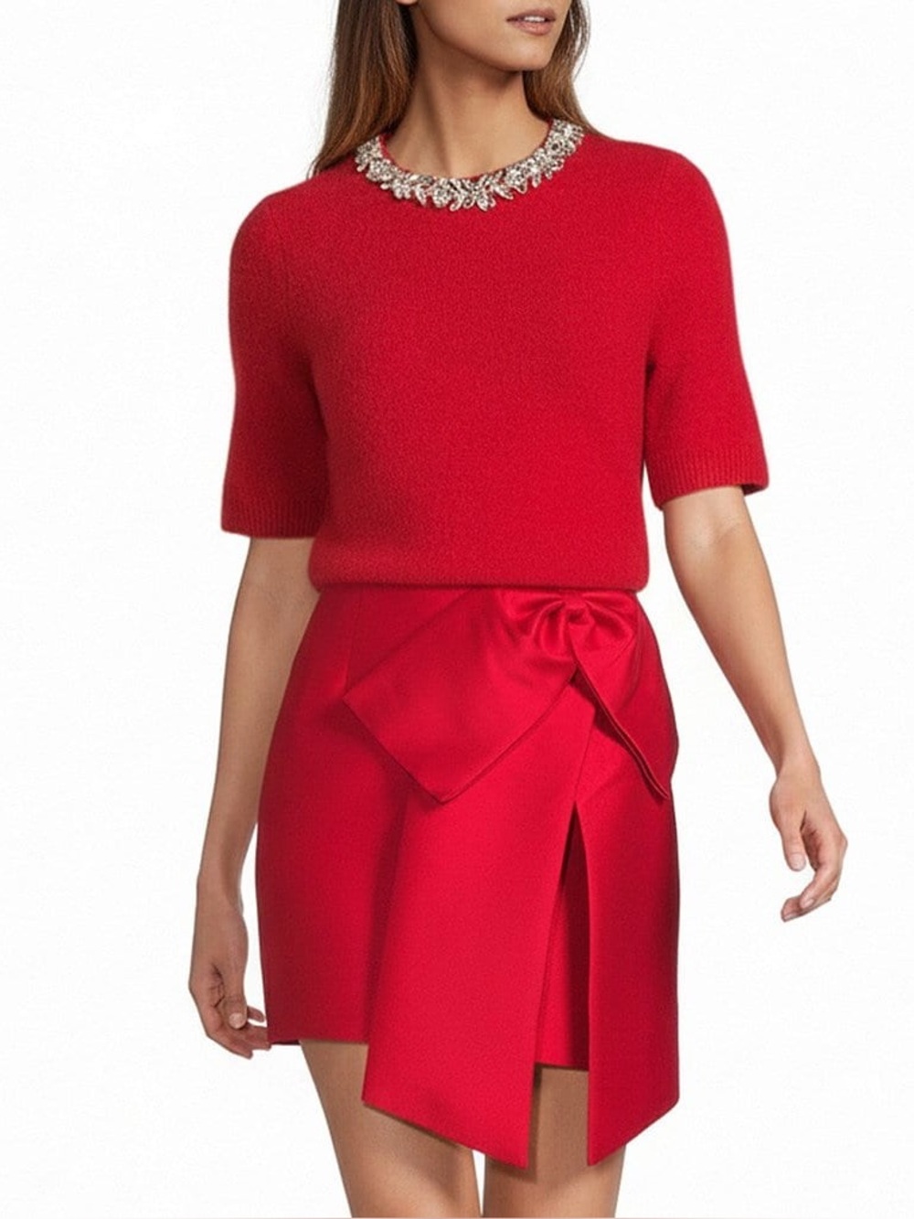NWT Antonio Melani Antoinette Stretch Mikado Bow Red Mini A-Line Skirt size 2